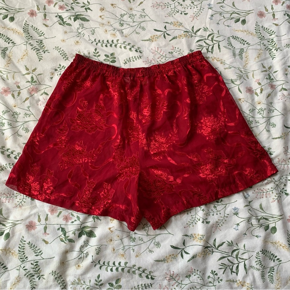 Victoria's Secret Red Satin Floral Shorts